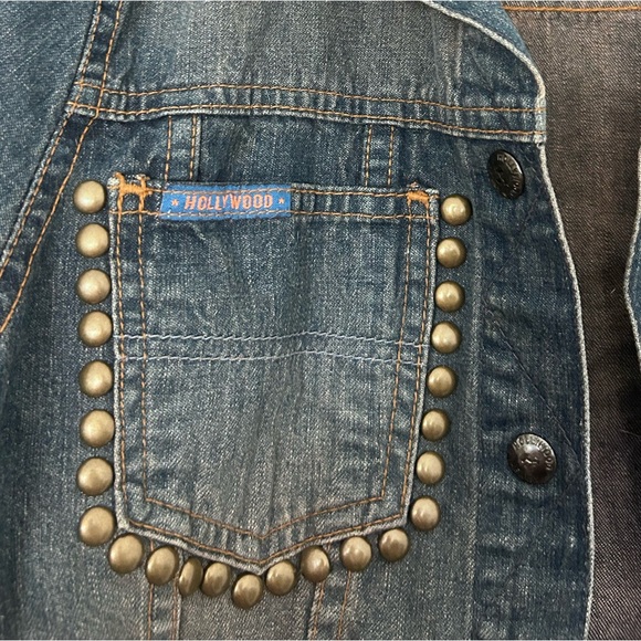 vintage faded gold studded denim jacket hollywood jean co - Picture 8 of 12